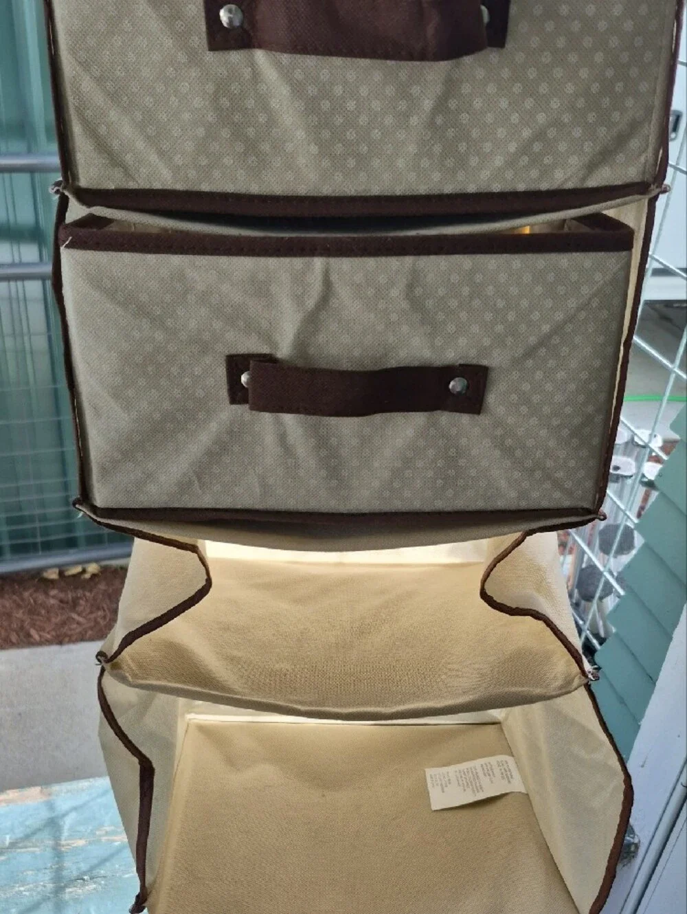 Hanging Fabric Closet Organizer with Beige and Gray Storage Drawers